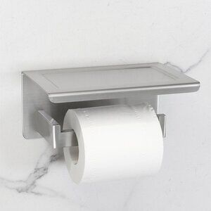 Toilet Paper Holder With Shelf Silver NEW